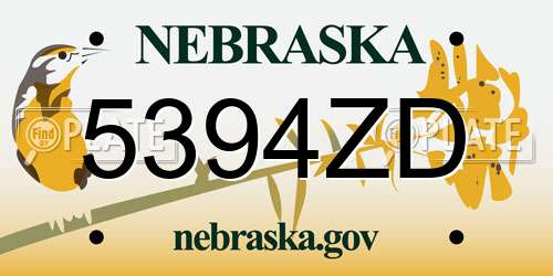 5394ZD Nebraska License Plate