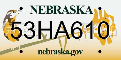 53HA610 Nebraska License Plate