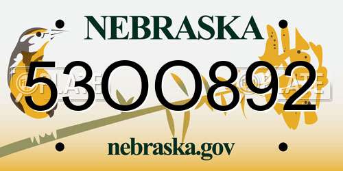 53OO892 Nebraska License Plate