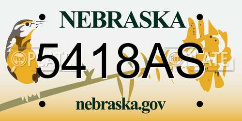 5418AS Nebraska License Plate