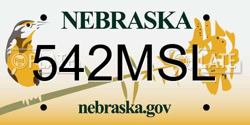 542MSL Nebraska License Plate