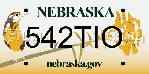 542TIO Nebraska License Plate