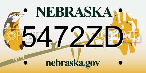 5472ZD Nebraska License Plate