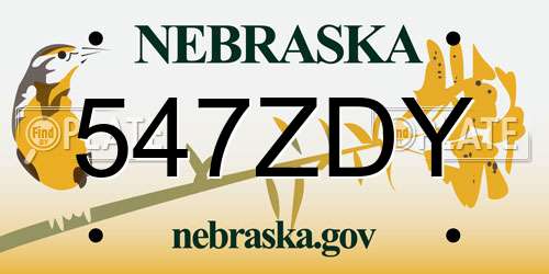 547ZDY Nebraska License Plate