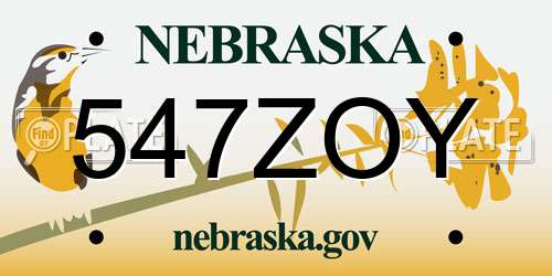 547ZOY Nebraska License Plate