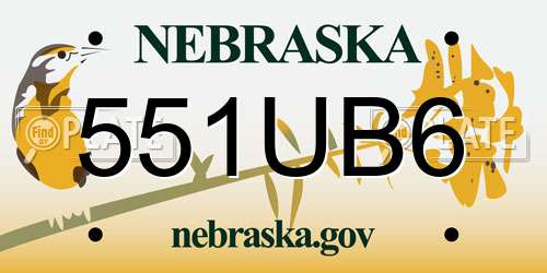 551UB6 Nebraska License Plate