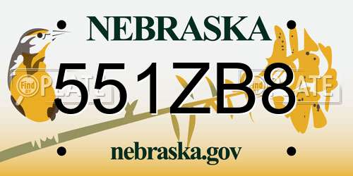 551ZB8 Nebraska License Plate