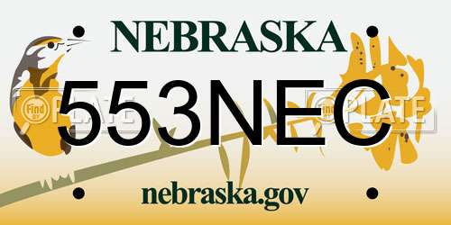 553NEC Nebraska License Plate