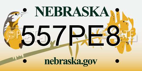 557PE8 Nebraska License Plate
