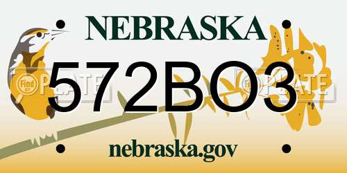 572BO3 Nebraska License Plate