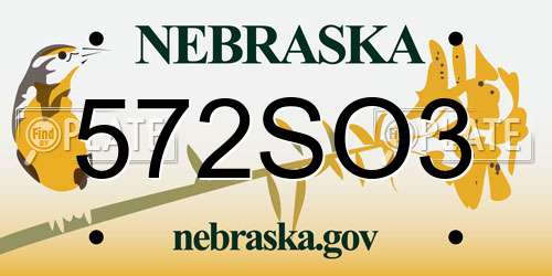 572SO3 Nebraska License Plate