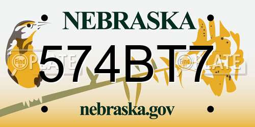 574BT7 Nebraska License Plate
