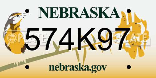 574K97 Nebraska License Plate