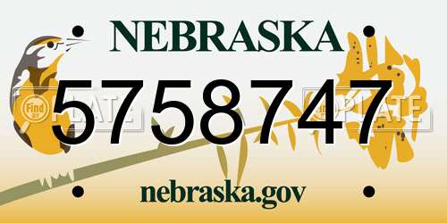 5758747 Nebraska License Plate
