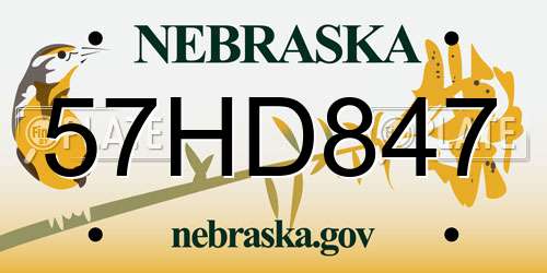 57HD847 Nebraska License Plate