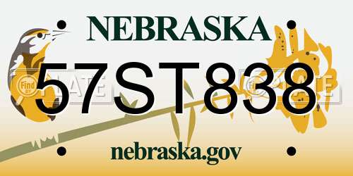 57ST838 Nebraska License Plate