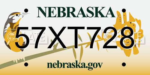 57XT728 Nebraska License Plate