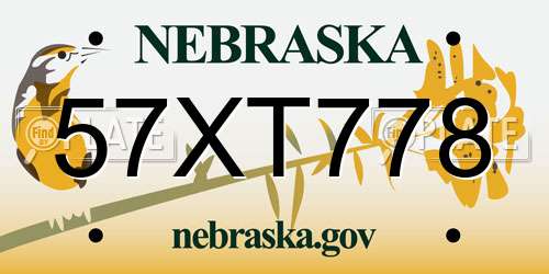57XT778 Nebraska License Plate