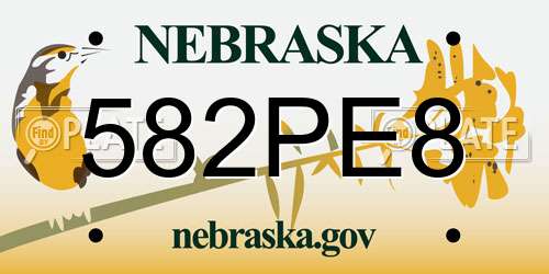 582PE8 Nebraska License Plate