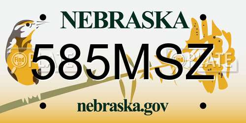 585MSZ Nebraska License Plate