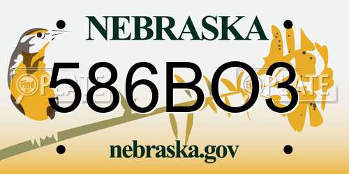 586BO3 Nebraska License Plate
