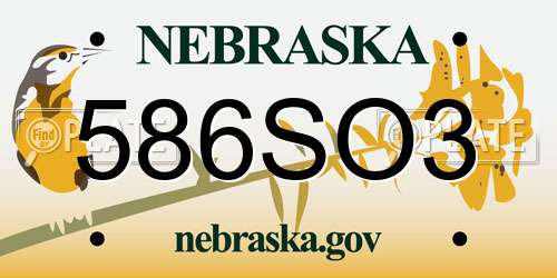 586SO3 Nebraska License Plate