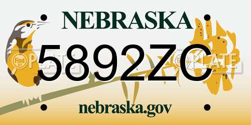 5892ZC Nebraska License Plate