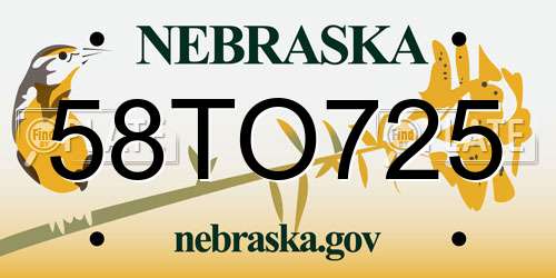 58TO725 Nebraska License Plate
