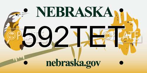 592TET Nebraska License Plate