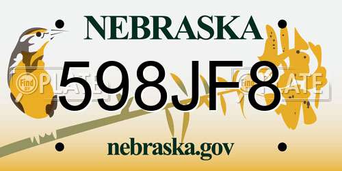 598JF8 Nebraska License Plate