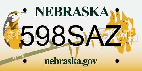 598SAZ Nebraska License Plate