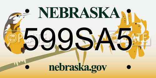 599SA5 Nebraska License Plate