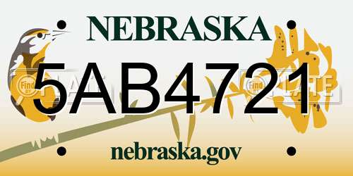 5AB4721 Nebraska License Plate