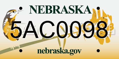 5AC0098 Nebraska License Plate
