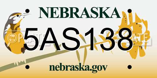 5AS138 Nebraska License Plate