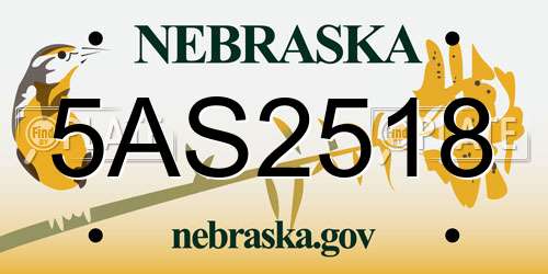 5AS2518 Nebraska License Plate