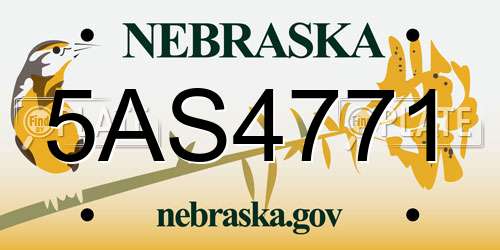 5AS4771 Nebraska License Plate