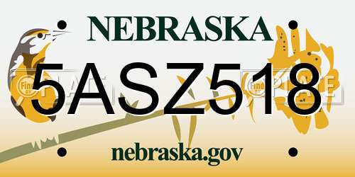 5ASZ518 Nebraska License Plate