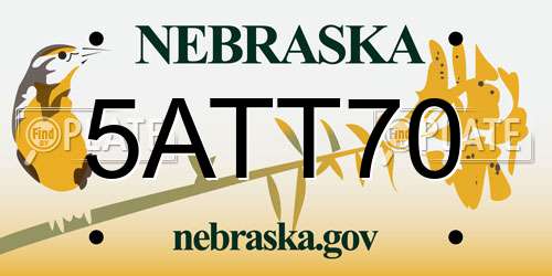 5ATT70 Nebraska License Plate