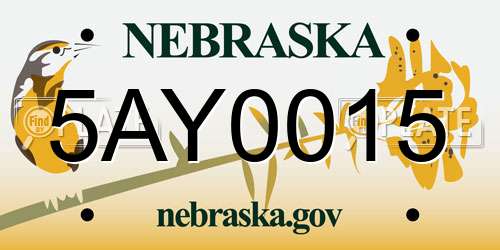 5AY0015 Nebraska License Plate