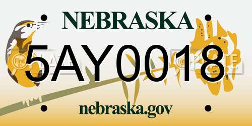 5AY0018 Nebraska License Plate