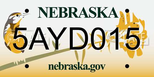 5AYD015 Nebraska License Plate