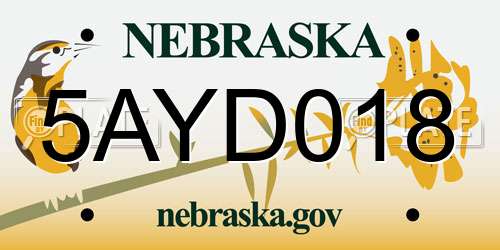5AYD018 Nebraska License Plate