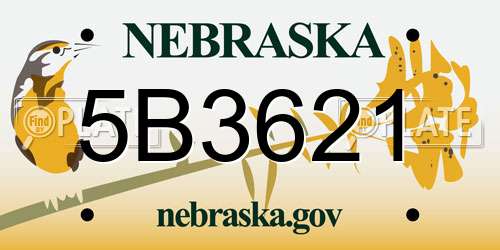 5B3621 Nebraska License Plate