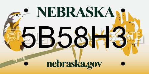 5B58H3 Nebraska License Plate