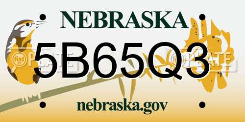5B65Q3 Nebraska License Plate