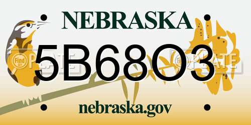 5B68O3 Nebraska License Plate