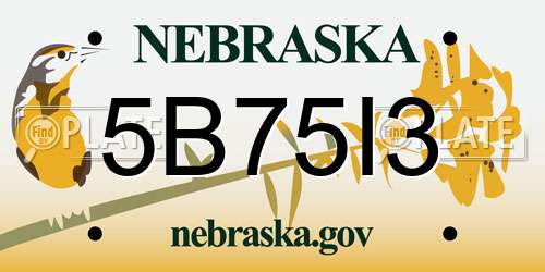 5B75I3 Nebraska License Plate