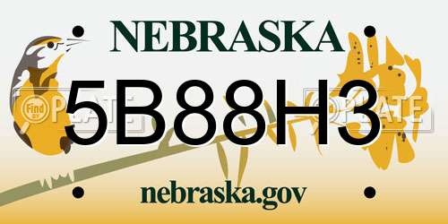 5B88H3 Nebraska License Plate