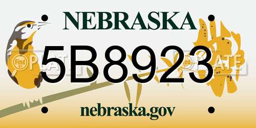 5B8923 Nebraska License Plate